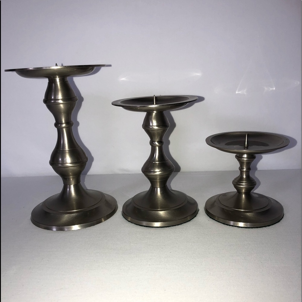 Set of 3 Vintage Pewter Tapered Candle Holders